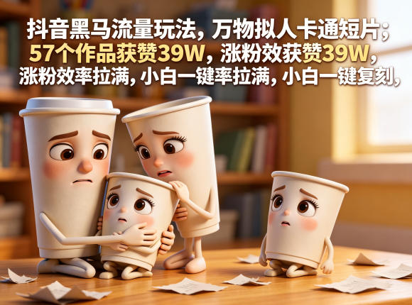 抖音黑马流量玩法，万物拟人卡通短片，57个作品获赞39W，涨粉效率拉满，小白一键复刻，保姆级拆解-创业资源网