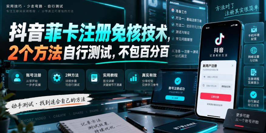 抖音菲卡注册免核技术，2个方法自行测试，不包百分百-创业资源网