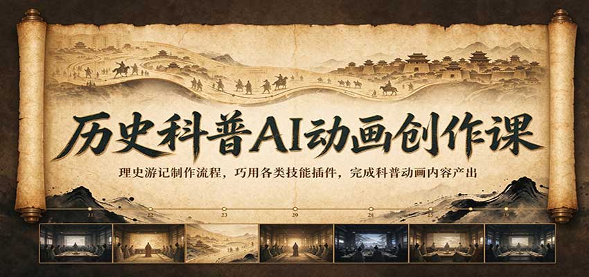 历史科普AI动画创作课：理史游记制作流程，巧用各类技能插件，完成科普动画内容产出-创业资源网