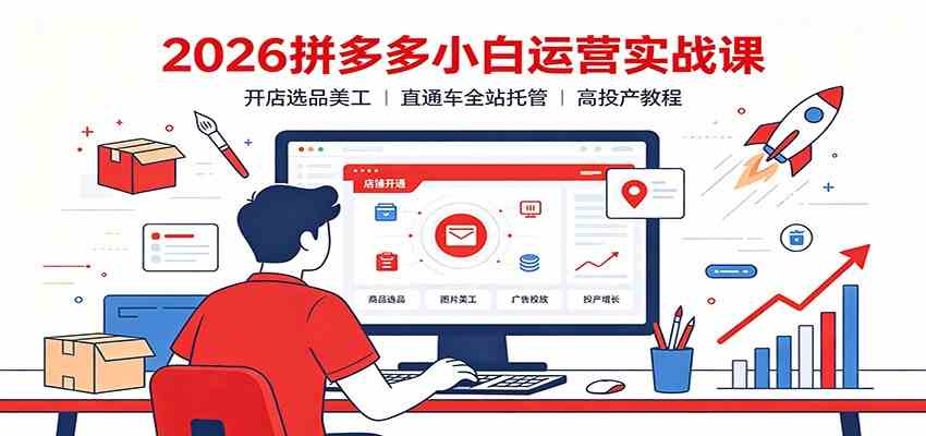 2026拼多多小白运营实战课：开店选品美工，直通车全站托管高投产教程-创业资源网