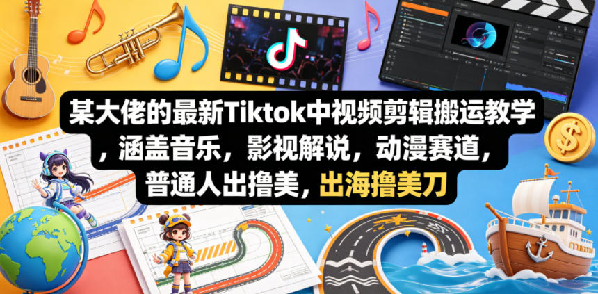 某大佬的最新Tiktok中视频剪辑搬运教学，涵盖音乐，影视解说，动漫赛道，普通人出海撸美刀-创业资源网