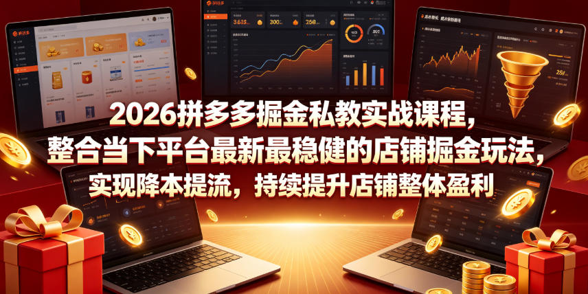 2026拼多多掘金私教实战课程，整合当下平台最新最稳健的店铺掘金玩法，实现降本提流，持续提升店铺整体盈利-创业资源网