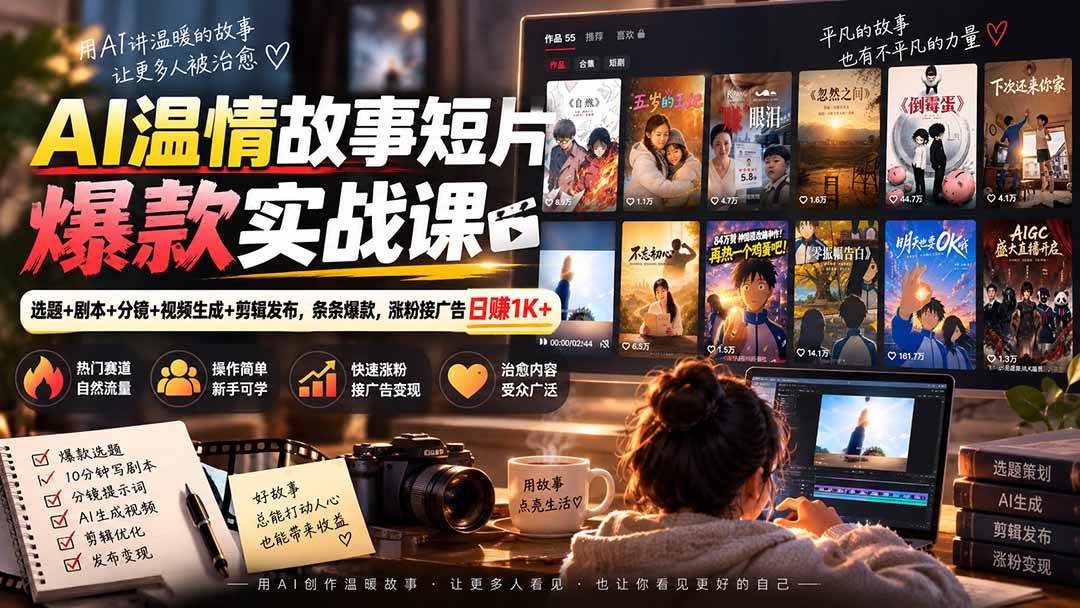 （20477期）AI温情故事短片爆款实战课-更新｜选题+剧本+分镜+视频生成+剪辑发布，条条爆款，涨粉接广告日赚1K+-创业资源网