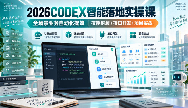 2026Codex智能落地实操课,全场景业务自动化提效,技能封装+接口开发+项目实战-创业资源网