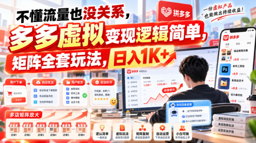 不懂流量也没关系，多多虚拟变现逻辑简单，矩阵全套玩法，日入1K+【揭秘】-创业资源网