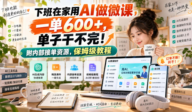 下班在家用AI做微课，一单600+，单子干不完！附内部接单资源，保姆级教程【揭秘】-创业资源网