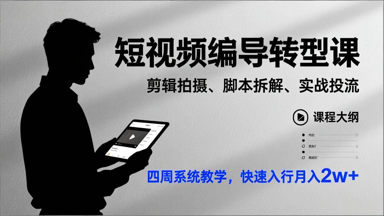 （17062期）短视频编导转型课，剪辑拍摄、脚本拆解、实战投流，四周系统教学，快速入行月入2w+-创业资源网
