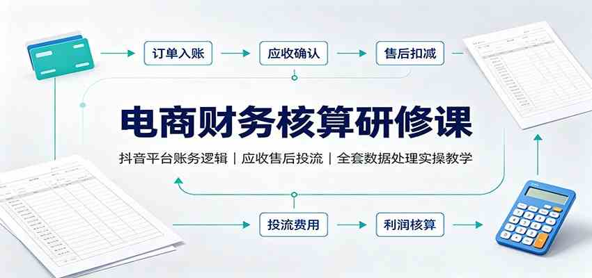 电商财务核算研修课：抖音平台账务逻辑，应收售后投流，全套数据处理实操教学-创业资源网
