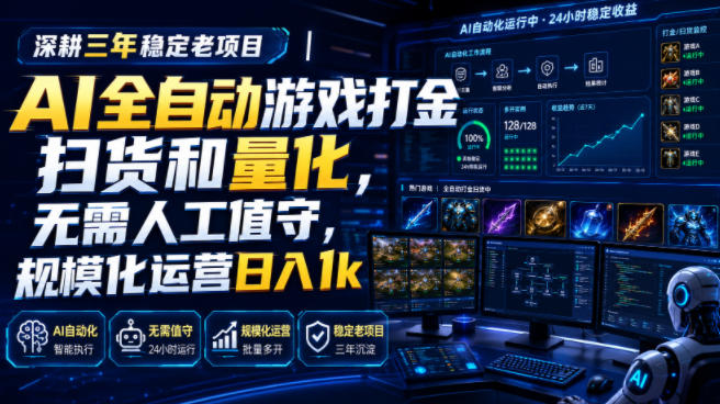 全自动游戏打金和皮肤扫货，规模化运营日入10张，深耕三年稳定老项目！-创业资源网