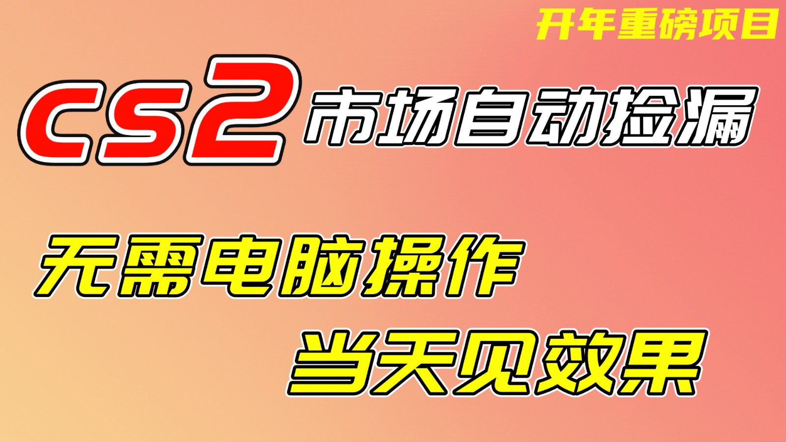 CS2市场挂机项，无需电脑操作，无需进入游戏，当天见效果，支持任何形式验证-创业资源网