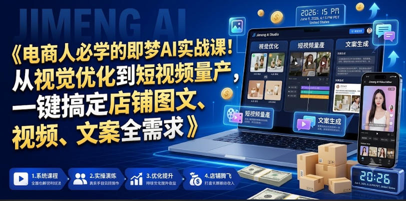 电商人必学的即梦AI实战课!从视觉优化到短视频量产,一键搞定店铺图文、视频、文案全需求-创业资源网