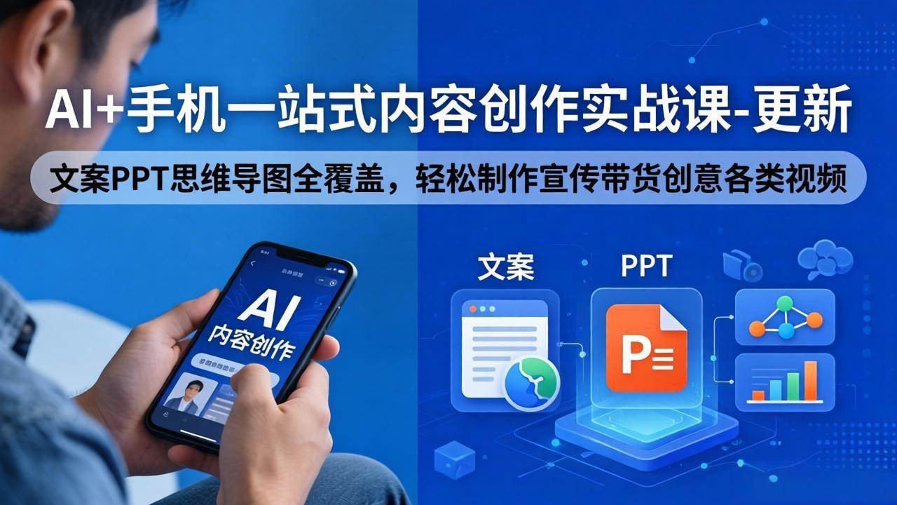 （18204期）AI+手机一站式内容创作实战课-更新，文案PPT思维导图全覆盖，轻松制作宣传带货创意各类视频-创业资源网