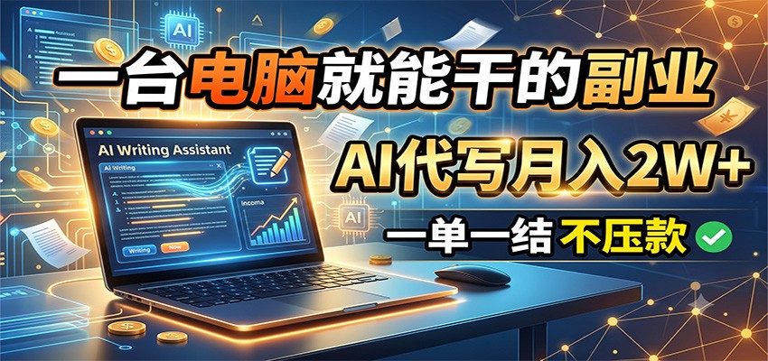一台电脑就能干的副业,AI代写月入2W+,一单一结不压款-创业资源网
