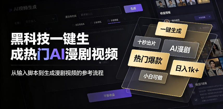 黑科技一键生成热门AI漫剧视频，十秒钟即可搞定，小白也能日入1k+【揭秘】-创业资源网