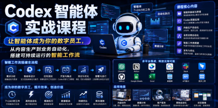 Codex智能体实战课程,让智能体成为你的数字员工,从内容生产到业务自动化,搭建可持续运行的智能工作流-创业资源网