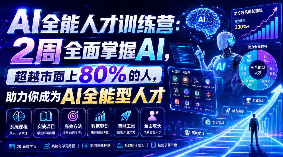 AI全能人才训练营：2周全面掌握AI，超越市面上80%的人，助力你成为AI全能型人才-创业资源网