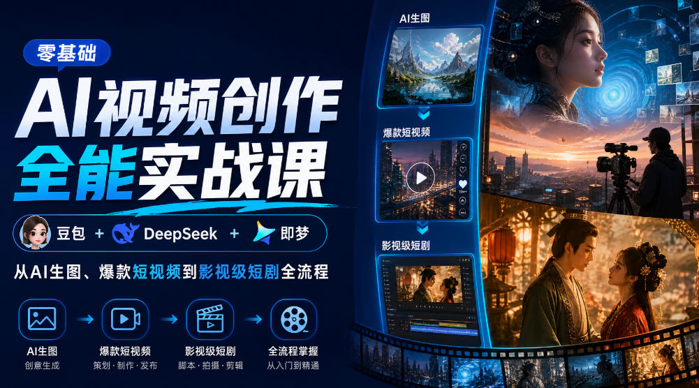 零基础AI视频创作全能实战课｜豆包+DeepSeek+即梦，从AI生图、爆款短视频到影视级短剧全流程-创业资源网