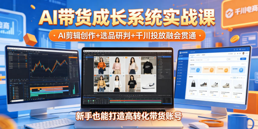AI带货成长系统实战课，AI剪辑创作+选品研判+千川投放融会贯通，新手也能打造高转化带货账号（更新2026年）-创业资源网