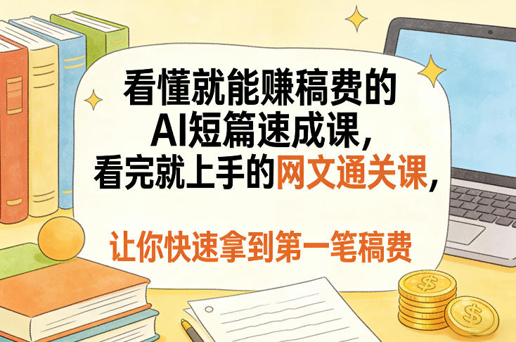 看懂就能賺稿费的AI短篇速成课,看完就上手的网文通关课,让你快速拿到第一笔稿费(更新8月)-创业资源网