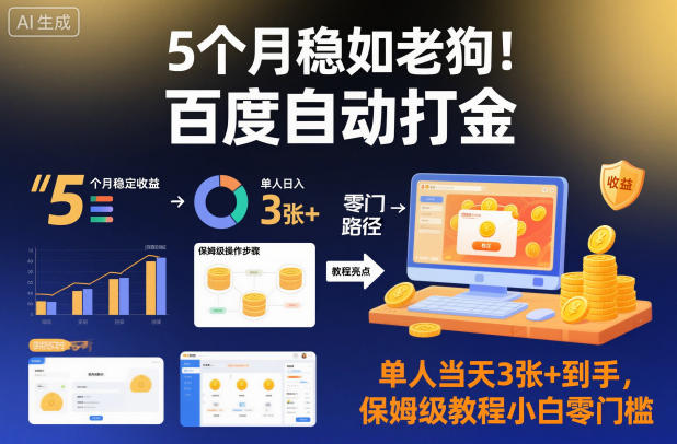 5个月稳如老狗！百度自动打金，单人当天3张+到手，保姆级教程小白零门槛【揭秘】-创业资源网