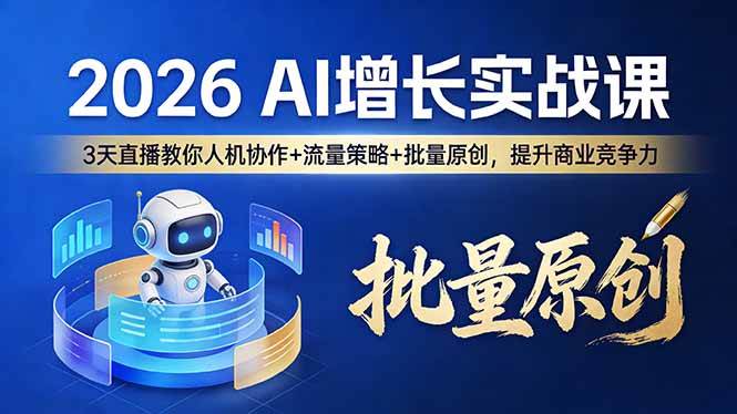 （17662期）2026 AI 增长实战课：3 天直播教你人机协作 + 流量策略 + 批量原创，提升商业竞争力-创业资源网