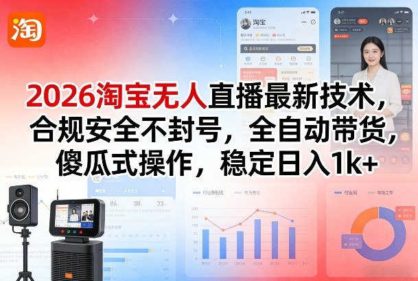 2026淘宝无人直播最新技术,合规安全不封号,全自动带货,傻瓜式操作,稳定日入1k+【揭秘】-创业资源网