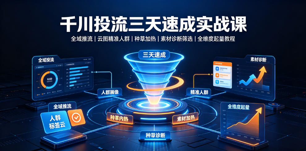 千川投流三天速成实战课|全域推流、云图精准人群、种草加热、素材诊断筛选全维度起量教程-创业资源网