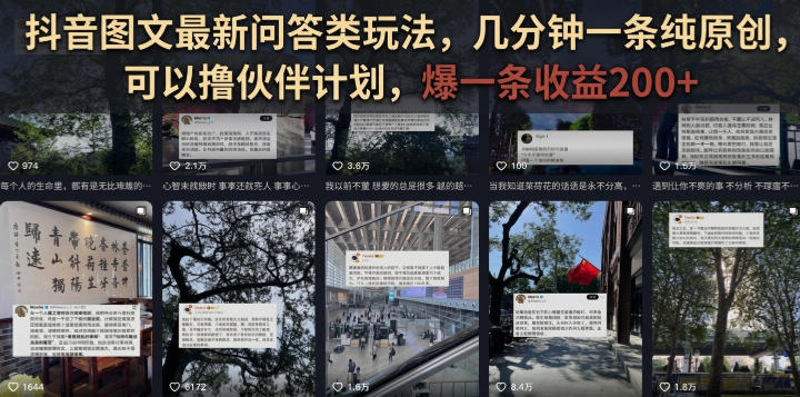 抖音图文最新问答类玩法，几分钟一条纯原创，可以撸伙伴计划，爆一条收益200+-创业资源网