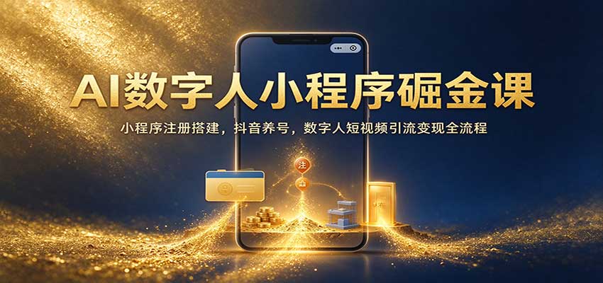 AI数字人小程序掘金课：小程序注册搭建，抖音养号，数字人短视频引流变现全流程-创业资源网