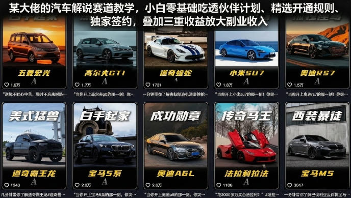 某大佬的汽车解说赛道教学，小白零基础吃透伙伴计划、精选开通规则、独家签约，叠加三重收益放大副业收入-创业资源网