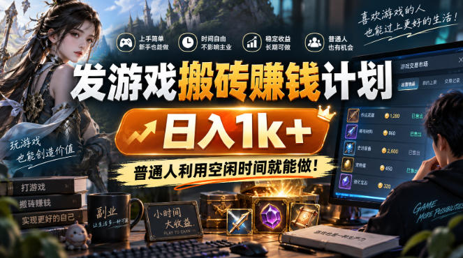 游戏全程自动化打金，日入千元，低成本副业，全程时间零投入！-创业资源网
