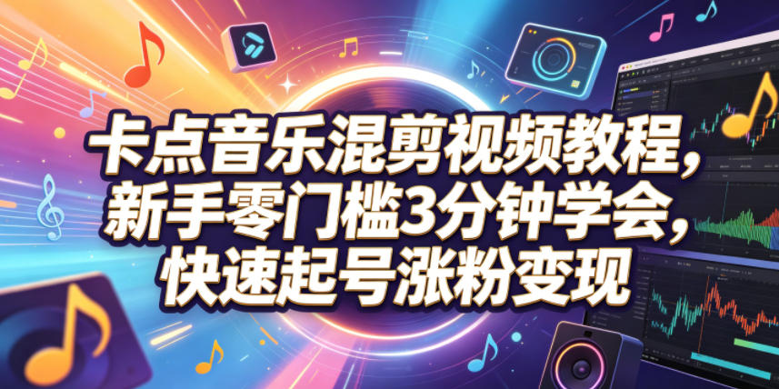 卡点音乐混剪视频教程，新手零门槛3分钟学会，快速起号涨粉变现-创业资源网