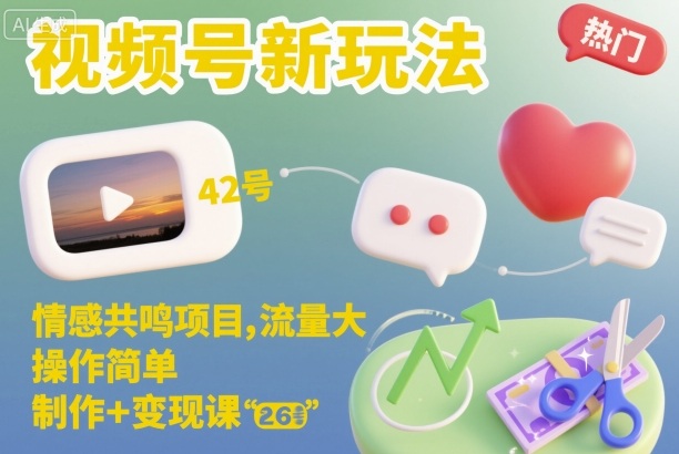 视频号新玩法，情感共鸣项目，流量大，操作简单，制作+变现课-创业资源网