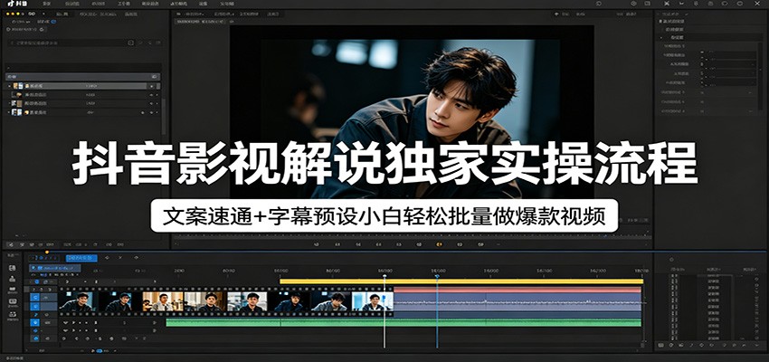 抖音影视解说独家实操流程，文案速通+字幕预设小白轻松批量做爆款视频-创业资源网