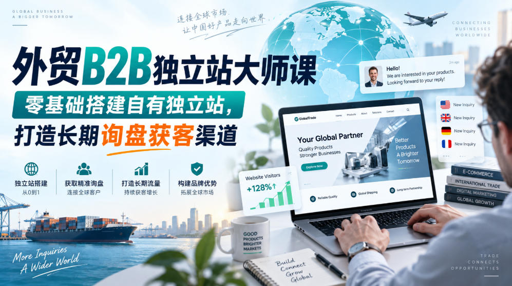 外贸B2B独立站大师课,零基础搭建自有独立站,打造长期询盘获客渠道-创业资源网