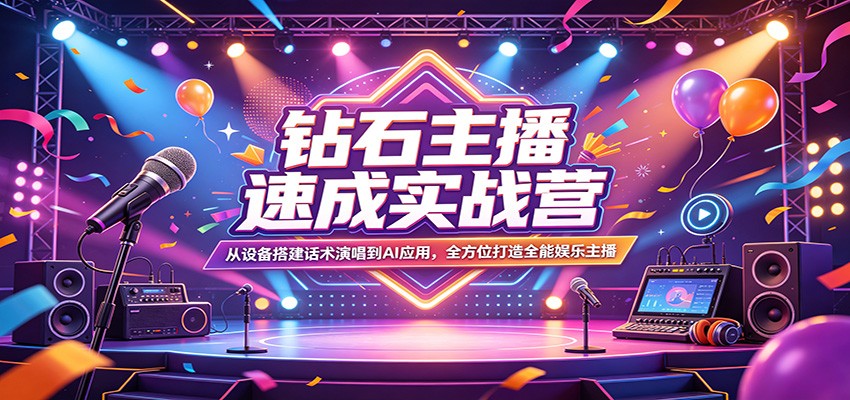 钻石主播速成实战营：从设备搭建话术演唱到AI应用，全方位打造全能娱乐主播-创业资源网
