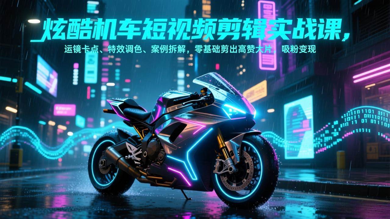 （17304期）炫酷机车短视频剪辑实战课，运镜卡点、特效调色、案例拆解，零基础剪出高赞大片，吸粉变现-创业资源网