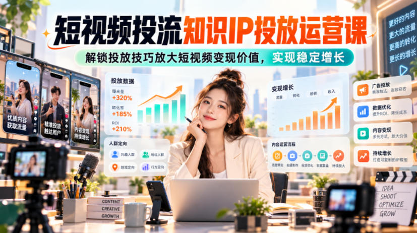 短视频投流知识IP投放运营课，解锁投放技巧放大短视频变现价值，实现稳定增长-创业资源网