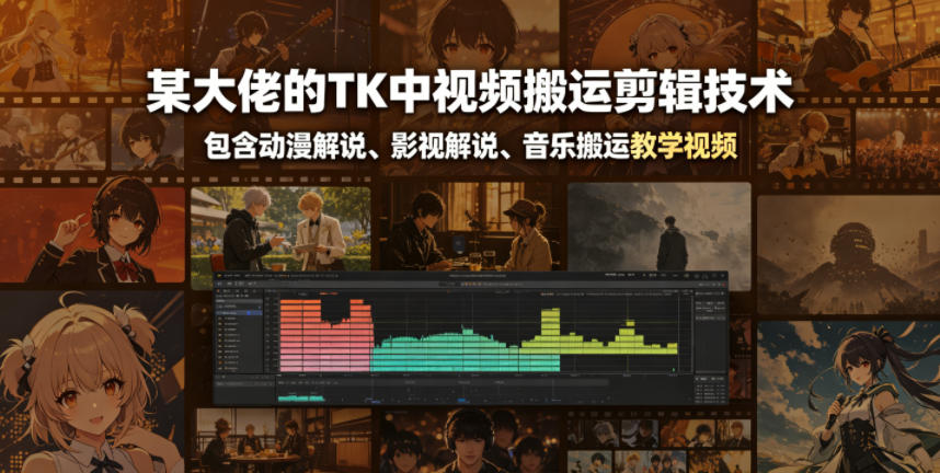 某大佬的TK中视频搬运剪辑技术，包含动漫解说、影视解说、音乐搬运教学视频-创业资源网