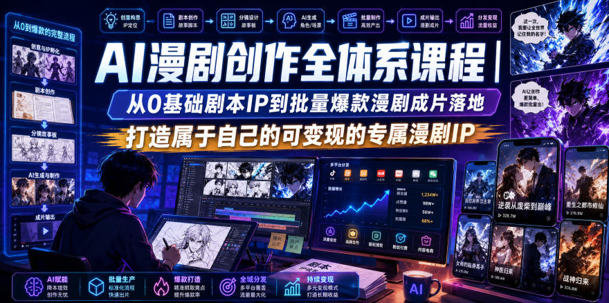 AI漫剧创作全体系课程｜从0基础剧本IP到批量爆款漫剧成片落地，打造属于自己的可变现的专属漫剧IP-创业资源网