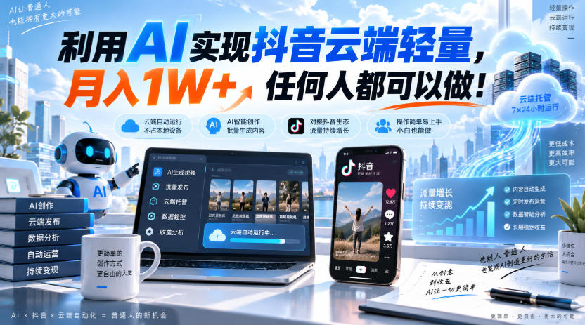 利用AI实现抖音云端轻量，月入1W+，任何人都可以做！【揭秘】-创业资源网