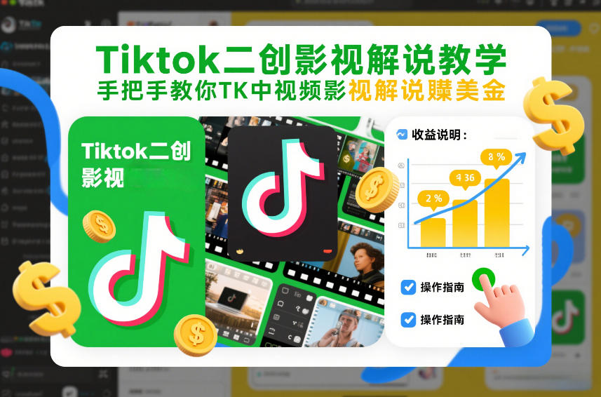 Tiktok二创影视解说教学，手把手教你TK中视频影视解说賺美金（更新26年1月）-创业资源网