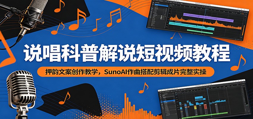说唱科普解说短视频教程:押韵文案创作教学,SunoAI作曲搭配剪辑成片完整实操-创业资源网