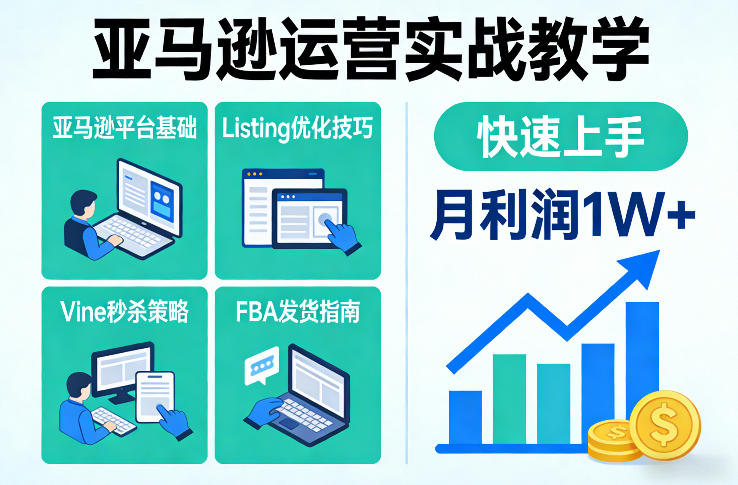 亚马逊运营实战教学，亚马逊平台+Listing优化+Vine秒杀+FBA发货等，快速上手，实现店铺月利润1W-创业资源网