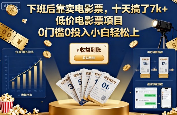 下班后靠卖电影票,十天搞了7k+,低价电影票项目,0门槛0投入小白轻松上手【揭秘】-创业资源网