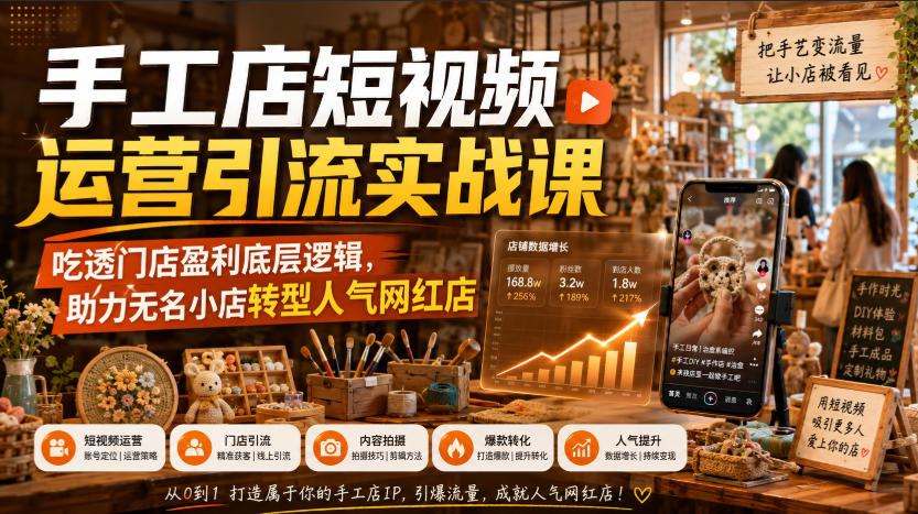 手工店短视频运营引流实战课,吃透门店盈利底层逻辑,助力无名小店转型人气网红店-创业资源网