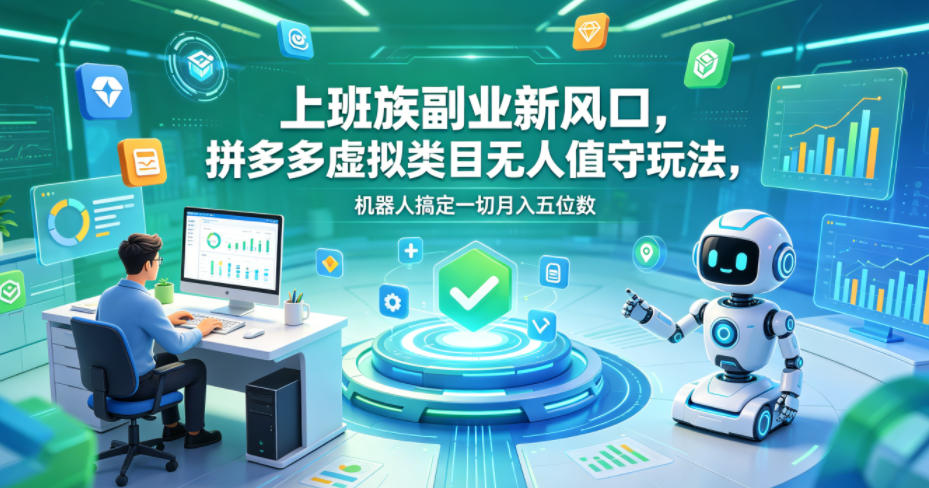 上班族副业新风口，拼多多虚拟类目无人值守玩法，机器人搞定一切月入五位数【揭秘】-创业资源网