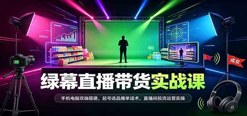 绿幕直播带货实战课：手机电脑双端搭建，起号选品爆单话术，直播间投流运营实操-创业资源网
