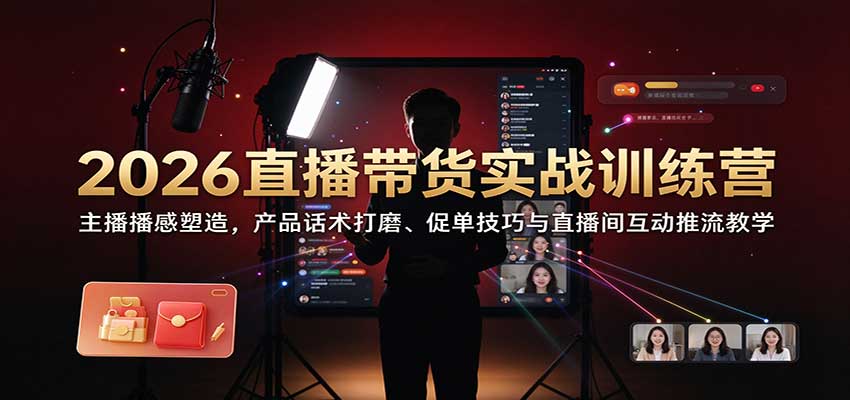 2026直播带货实战训练营：主播播感塑造，产品话术打磨、促单技巧与直播间互动推流教学-创业资源网