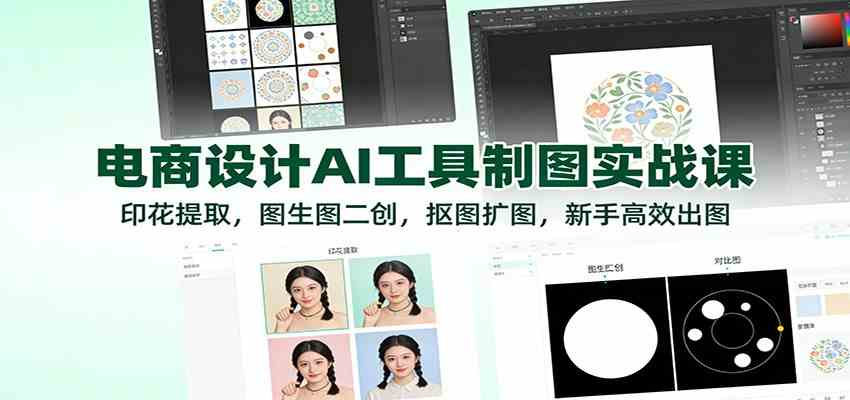 电商设计AI工具制图实战课：印花提取，图生图二创，抠图扩图，新手高效出图-创业资源网